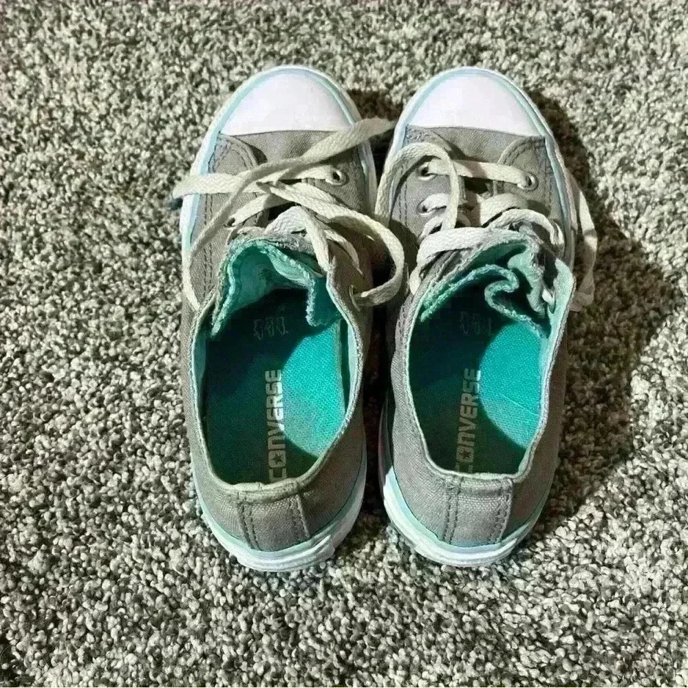 Converse - Double Tongue Gray Light Blue White Sneakers - Youth 13